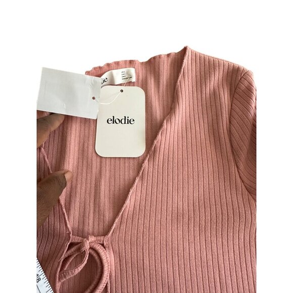 Elodie Pink Ribbed Long Sleeve Tie-Front Crop Cardigan Sweater Top Size S NWT - Picture 10 of 10